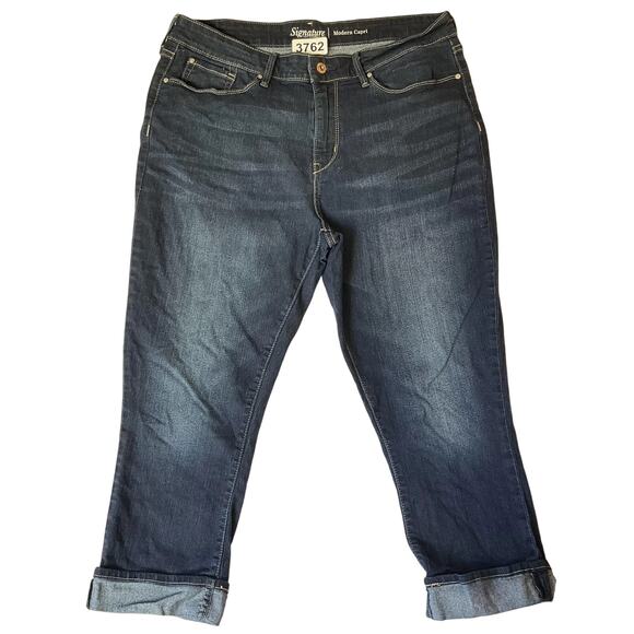 Signature By Levi's Women Jeans 16 - W33 Dark Blue Denim Modern Capri Mid Rise - Picture 1 of 12